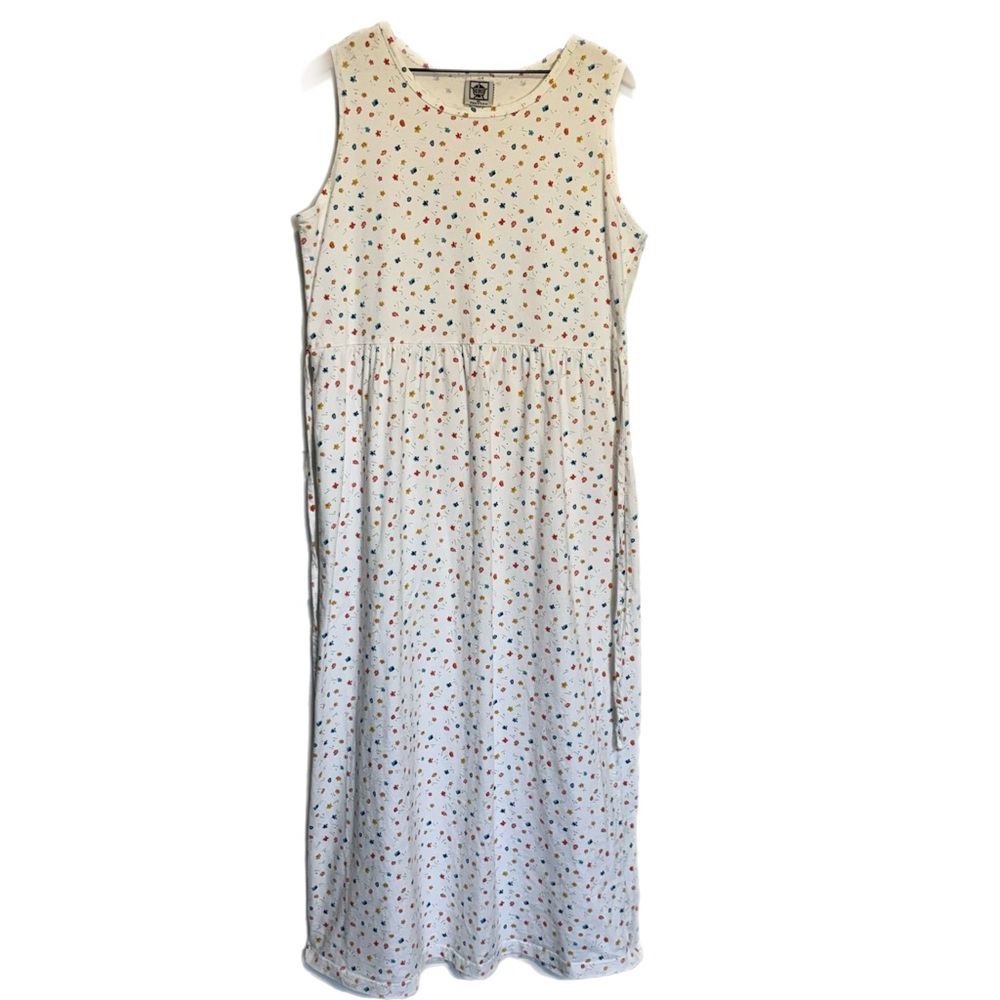 CMI Sleeveless 100% Cotton White Maxi Dress Tie Back Multicolor Ditsi Floral